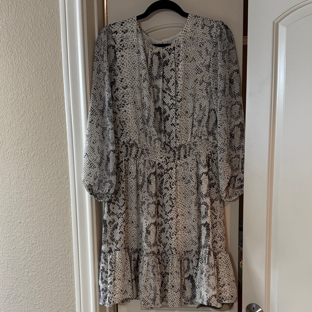 J. Crew Black and Gray Snake Print Long Sleeve Dress